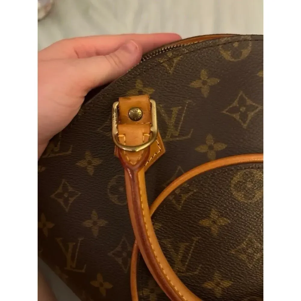 Louis Vuitton Monogram Coated Top Handle Satchel Brown Tan Zip Gold Hardware